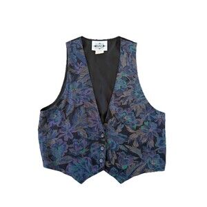 Vintage 90s Womens Large Floral Tapestry Button Vest Western Cowgirl GSL